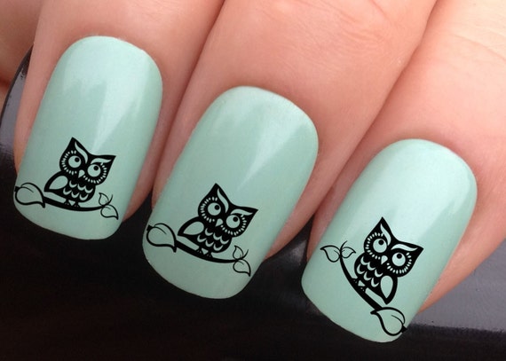 Items similar to nail decals #313 black night owls sat on tree branch ...