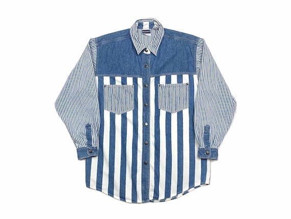 Vintage 90s Denim Stripe Button Down Shirt