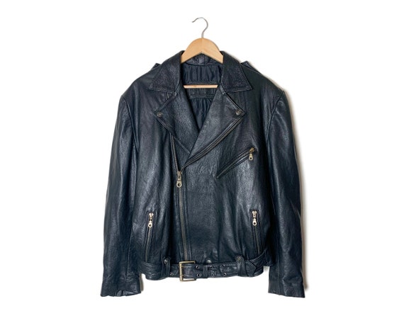 Vintage Classic Leather Jacket | Vtg Black Motorcycle Jacket | Padded Biker Moto Jacket | Size Large XL