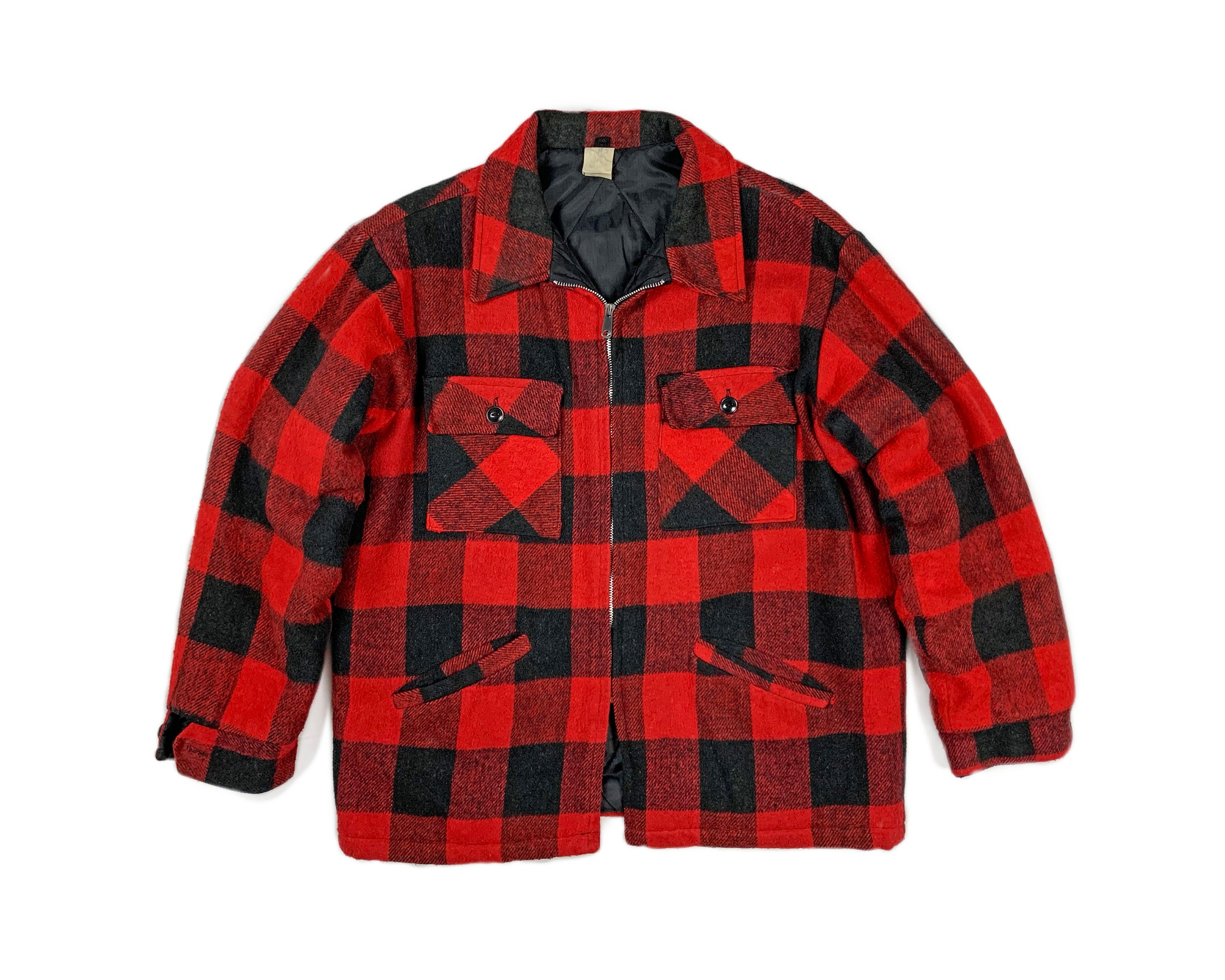 Vintage 1960s Buffalo Plaid Hunting Jacket / Mens Camp Outerwear Winter ...