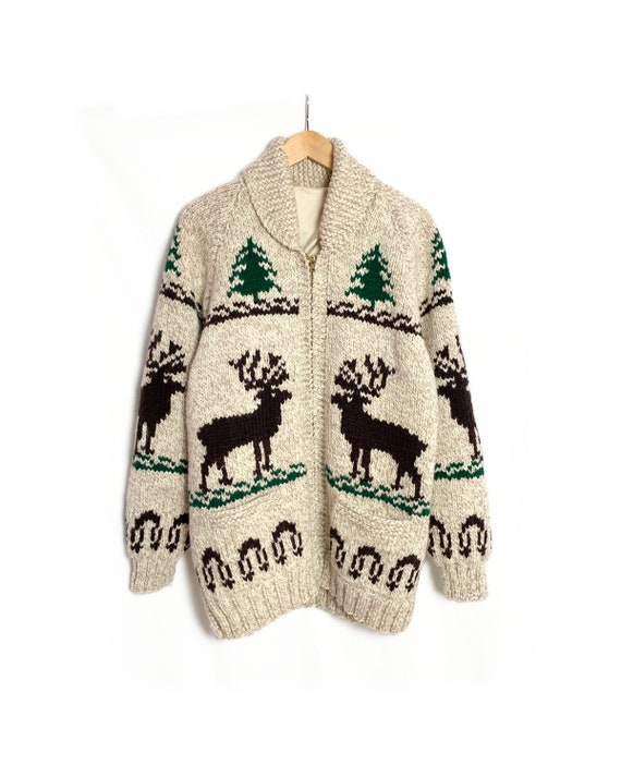 Vintage 40s 50s Deer Cowichan Sweater | Chunky Kni