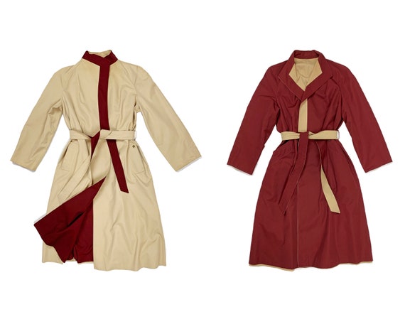 Vintage 70s Etienne Aigner Beige + Burgundy Trench