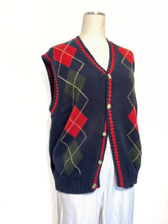 90s Archive A.P.C.　Argyle Wool Vest Vintage Express Design Studio Mens L Merino Wool Sweater