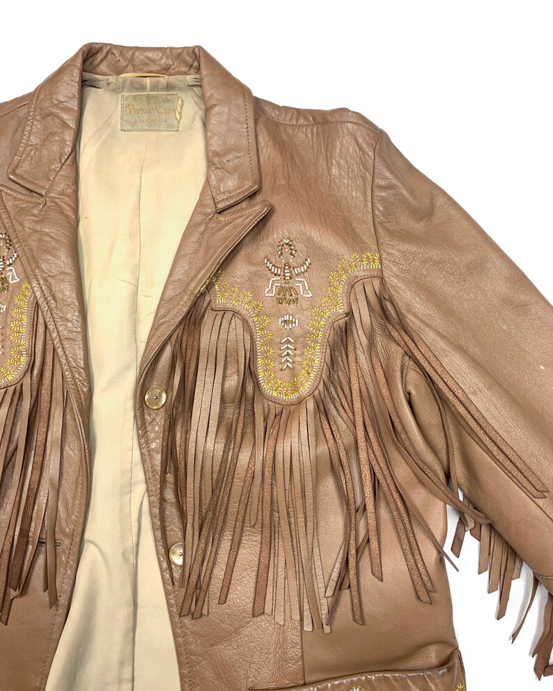 Vintage 50s RARE Pioneer Wear Beaded Fringe Leather Jacket \u2022 ML