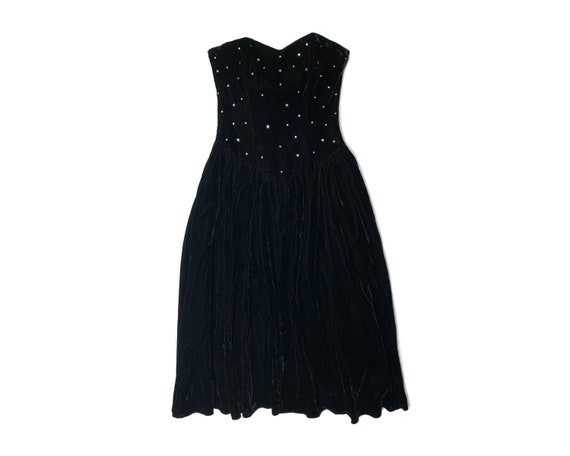 Vintage 80s Rhinestone Velvet Bustier Dress