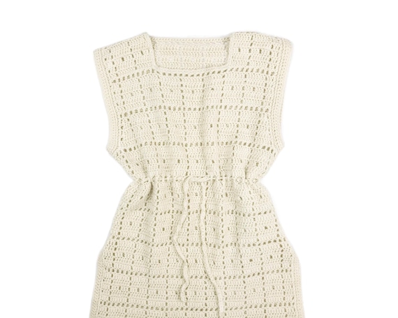 70s Boho Crochet Tunic • sz medium large | vintage handmade bohemian hippie knit top