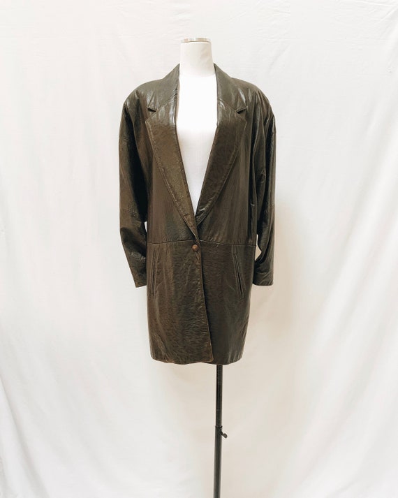 80s Leopard Print Oversized Leather Coat • Size Large | Buttery Soft Cheetah Vintage Animal Print Jacket
