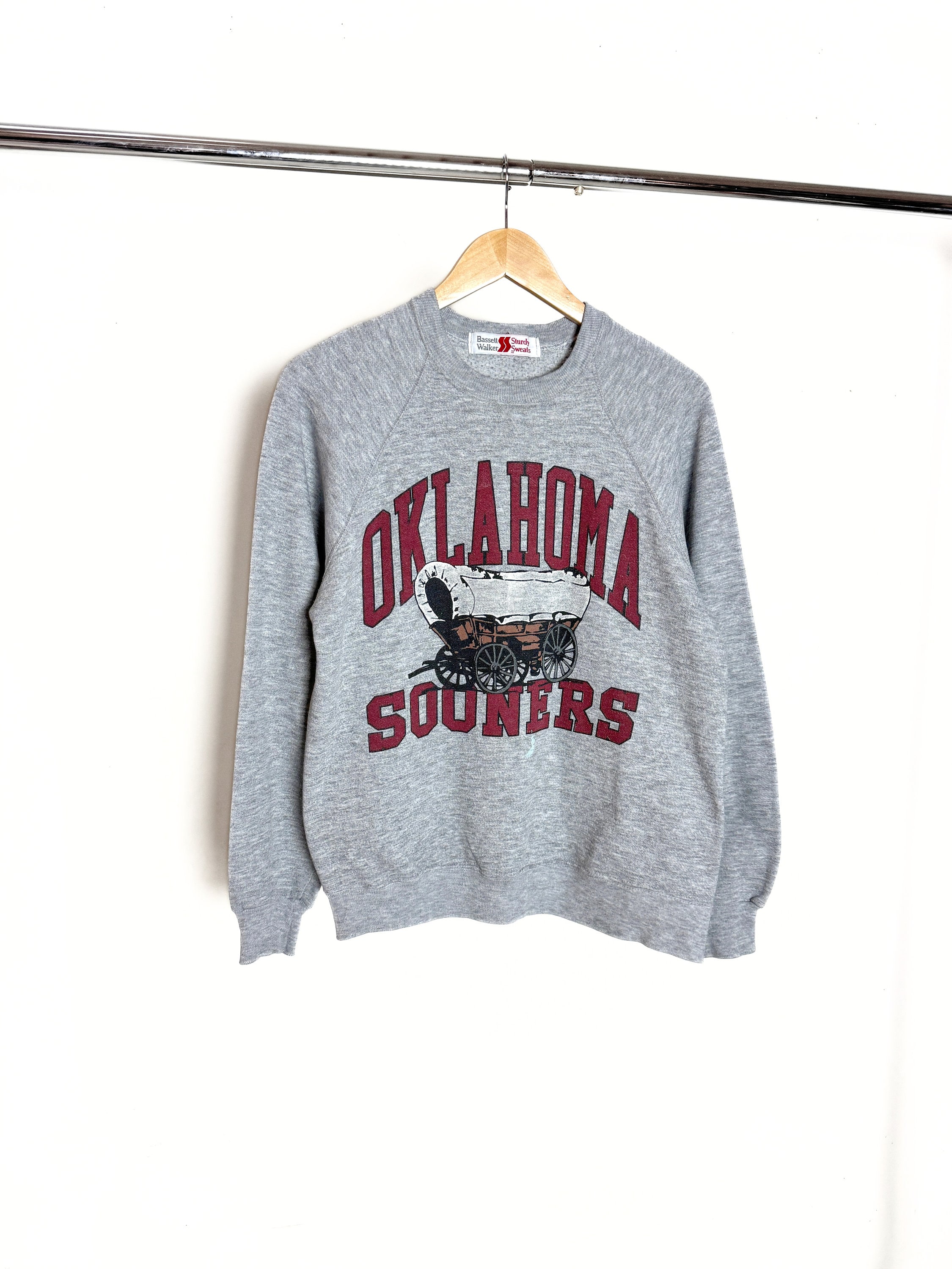 80s OU Sooners Sweatshirt sz small medium vintage oklahoma university heather gray crew boomer sooner 90s ncaa college football raglan