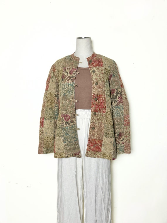 Patchwork Cotton Jacket | size Small Medium - vintage paisley 90s floral block print damask y2k boho lightweight quilted coat cottage core