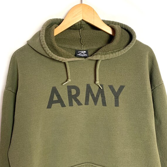 90s Army Pullover Hoodie | Size L XL | Green Hood… - image 2