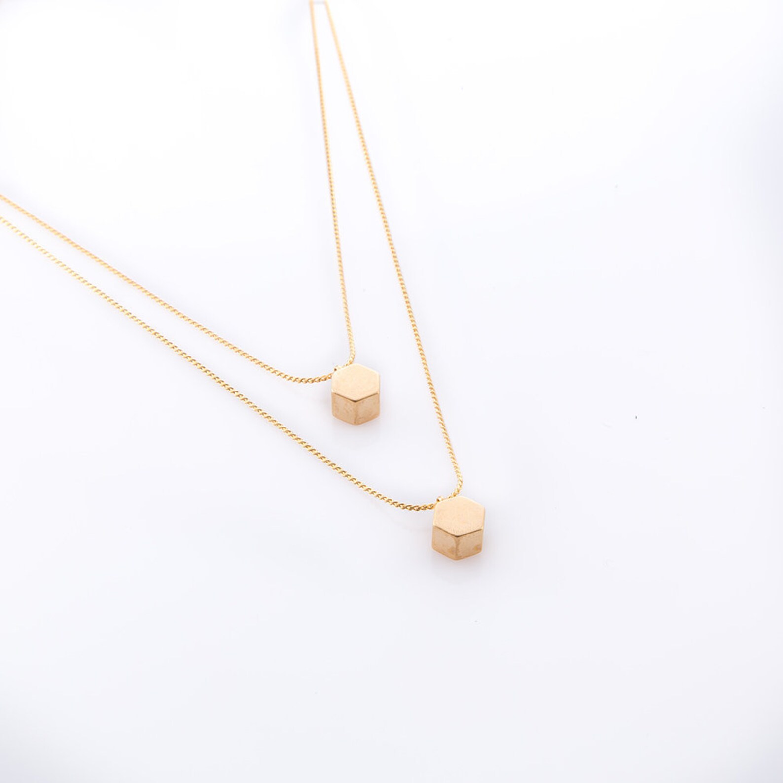 Double Layered Geometric Hexagon Pendant Necklace with Gold or Etsy