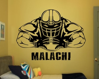 Football Wall Decal player crushing ball with custom name - football wall decals, choose color, personalized wall decals, boys room decals