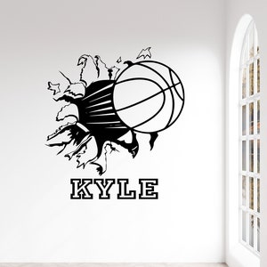 Custom Basketball Bursting Through Wall Decal - Custom Sports Decal, basketball decal, custom wall decals, wall decal, kids room decor