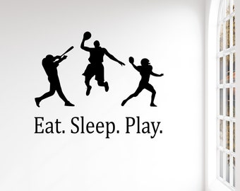 Eat. Sleep. Play. All Sports Wall Decal - Multi Sport Decal - All Sport Decal - Basketball Decal - 2 Sport Athlete - Sport Decals