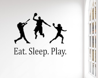 Eat. Sleep. Play. All Sports Wall Decal - Multi Sport Decal - All Sport Decal - Basketball Decal - 2 Sport Athlete - Sport Decals