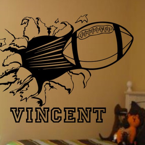 Custom Football Bursting Through Wall Decal Custom Sports Etsy