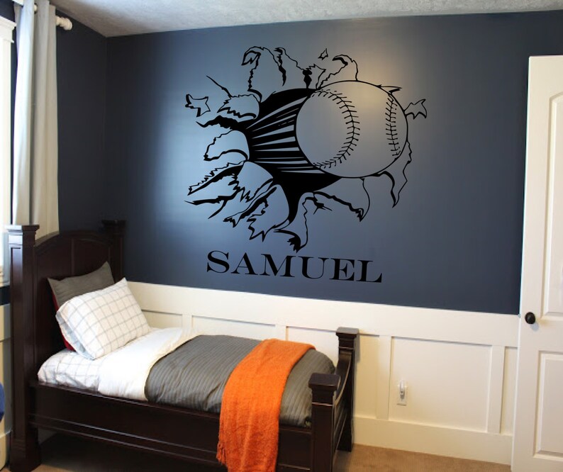 Custom Baseball Or Softball Bursting Through Wall Decal Sports Decals