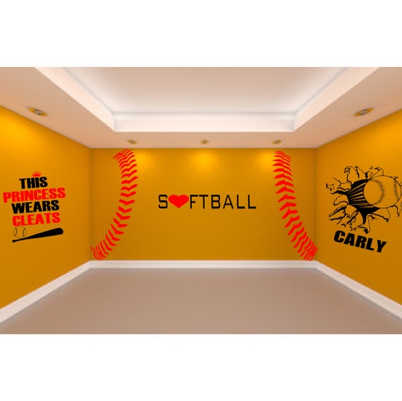 Ultimate Softball Room 5 Large Softball Wall Decals To Create The Ultimate Softball Theme Room Sports Decal Softball Decor Softball Gift