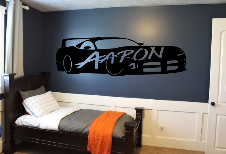 Custom Racecar Wall Decal With Name Inscribed - Racing Decal, Car Decor ...