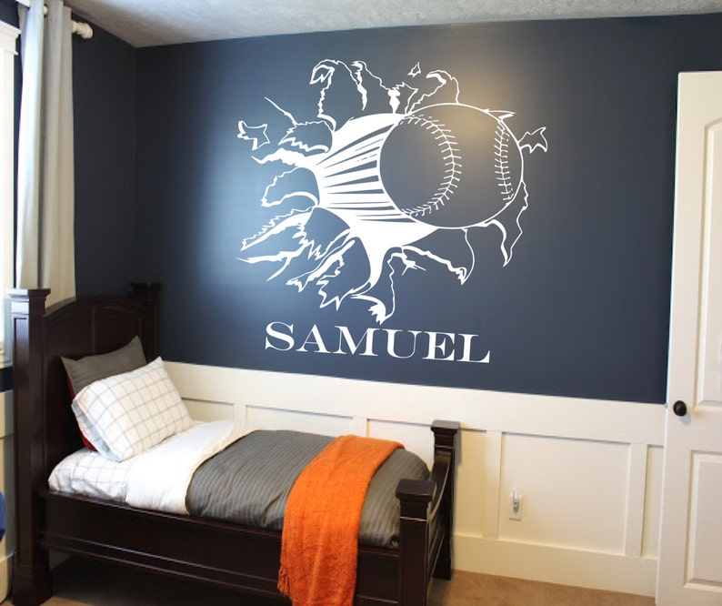custom baseball or softball bursting through wall decal | etsy