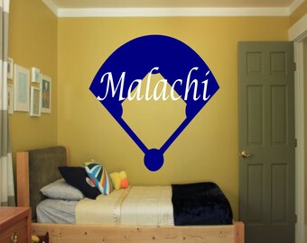 Baseball Field with Custom Name Wall Decal - custom sports decal, baseball wall decor, custom name decal, sports wall decal, softball field