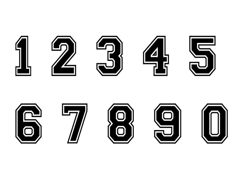May include: Black and white numbers 1 through 10 in a bold, blocky font style. The numbers are outlined in white and filled in black.