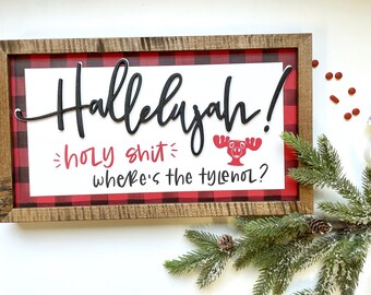 Christmas Vacation - Holy Shit Where's the Tylenol - Clark Griswold - Jolly Assholes - Movie Quotes - Sign - Wood Sign - Christmas