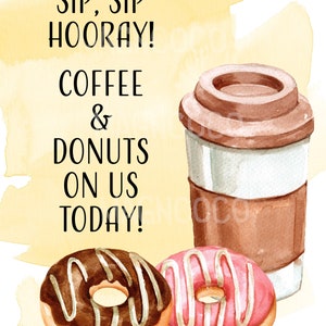 sip sip hoera koffie en donuts digitale download 8 x 10 afdrukbare pdf