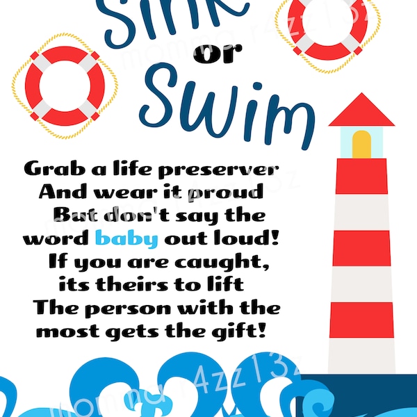 Sink or Swim 8x10 baby shower poster for dont say baby game digital download