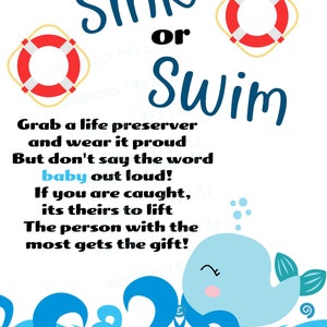 Sink or Swim 8x10 baby shower poster for dont say baby game digital download whale version