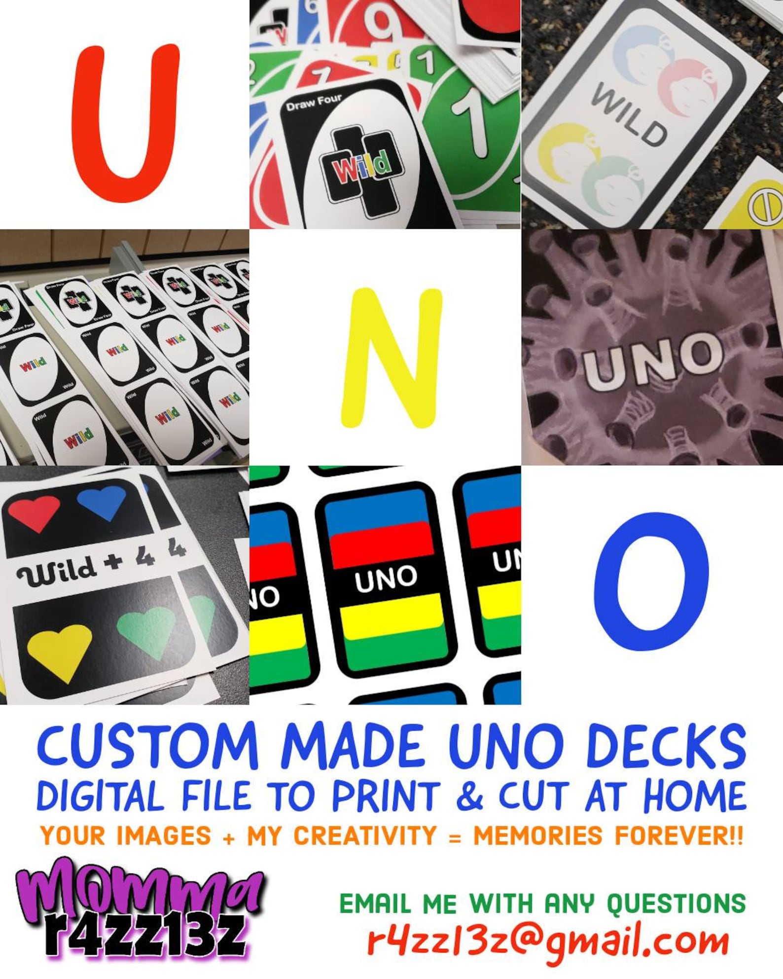 Custom UNO cards Digital Download deck playing cards family Etsy
