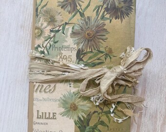 Handmade Vintage Style Junk Journal with Floral Cover and French Ephemera