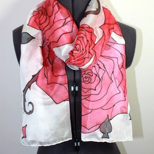 Red Roses Silk Scarf ~ Hand Painted Silk Scarf, Playing Cards Scarf, Rose Accessories, Red and White Scarf, Alice In Wonderland Party