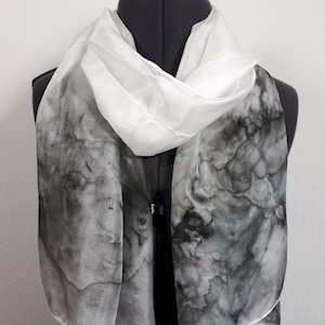 Hand Painted Silk Scarf: Marbled Grey Design