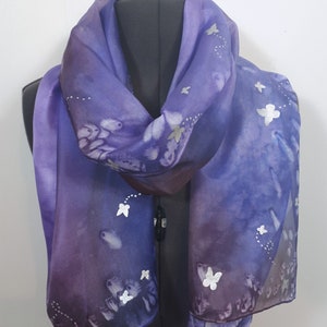 Purple Butterflies Silk Scarf ~ Silver Butterfly Scarf, Violet Silk Scarf, Womens Lilac Scarf, Amethyst Shawl, Girls Butterfly Print Scarf