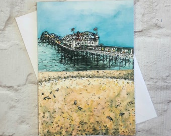 Brighton Pier Card ~ Brighton Palace Pier Painting, Brighton Beach Art, Brighton Pier Art, Nautical Birthday Card, Brighton and Hove Card