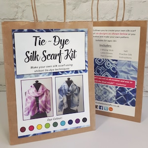 Tie Dye Silk Scarf Kit Womens Craft Kit, Childrens Craft Kit, Shibori Tie-Dye Set, Adults Craft Kit, Tie Dye Crafts, Festive Art Gift image 1