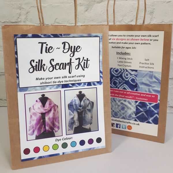 Tie Dye Silk Scarf Kit ~ Womens Craft Kit, Childrens Craft Kit, Shibori Tie-Dye Set, Adults Craft Kit, Tie Dye Crafts, Festive Art Gift