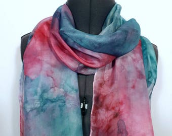 Pink and Turquoise Scarf ~ Mulberry Accessories, Mothers Day Gift, Mother of the bride Scarf, Mothering Sunday Gifts, Unique Gift for Mom