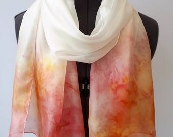 Peach Silk Scarf, Pink and Orange Shawl, Pink and White Scarf, Coral Wedding Accessories, Peach Bridal Wear, Unique Mother's Day Gift