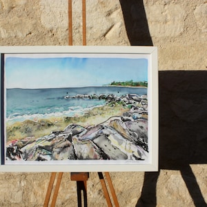 Avon Beach Original Silk Painting ~ Dorset Painting, Christchurch Souvenir, Christchurch Beach, Dorset Wall Art, Dorset Coastal Painting