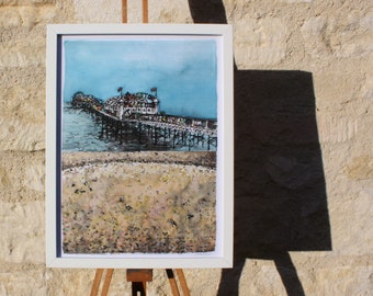 Brighton Palace Pier Original Silk Painting ~ Brighton Beach Painting, Brighton Pier Painting, British Beach Painting, Coastal Wall Art