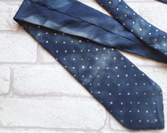 Navy Silk Tie ~ Mens Spotty Blue Necktie, Gift for Best Man, Custom Groomsman Tie, Dotty Suit Tie, Gift for Boyfriend, Fathers Day Tie