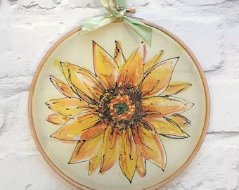 Cuadro de girasoles brillantes sobre seda - Decoración de pared tipo atrapasoles