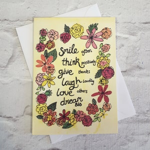 Carte Penser à vous ~ Carte de citation positive, Carte inspirante, Carte de rétablissement, Carte de santé mentale, Carte Sourire souvent, Carte d’anniversaire rose