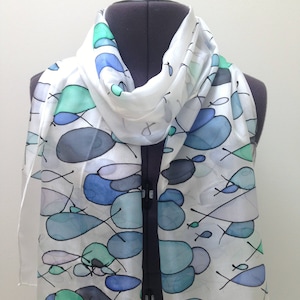 Blue Fish Silk Scarf ~ Shoal Of Fish, Teal Bridesmaid Outfits, Mermaid Accessories, Coastal Themed Gift, Turquoise Shawl, Navy Wedding Wrap