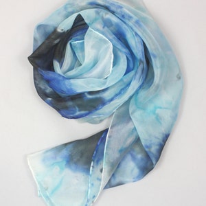 Blue Tie Dye Silk Scarf Baby Blue Silk Scarf, Light Blue Accessories, Blue Gifts for her, Navy Presents for her, Winter Silk Scarf image 2