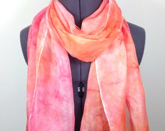 Living Coral Scarf ~ Light Pink Silk Scarf, Peach Accessories, Womens Pink Fashion, Spring Accessories Gifts, Orange Scarf, Pastel Scarf