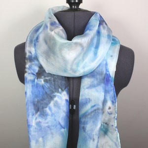 Blue Tie Dye Silk Scarf Baby Blue Silk Scarf, Light Blue Accessories, Blue Gifts for her, Navy Presents for her, Winter Silk Scarf image 1