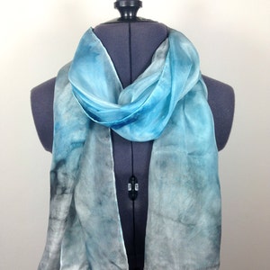 Cerulean Blue Silk Scarf ~ Hand Painted Silk Scarf, Summer Wedding Scarf, Blue and Grey Shawl, Light Blue Beach Scarf, Beach Holiday Scarf